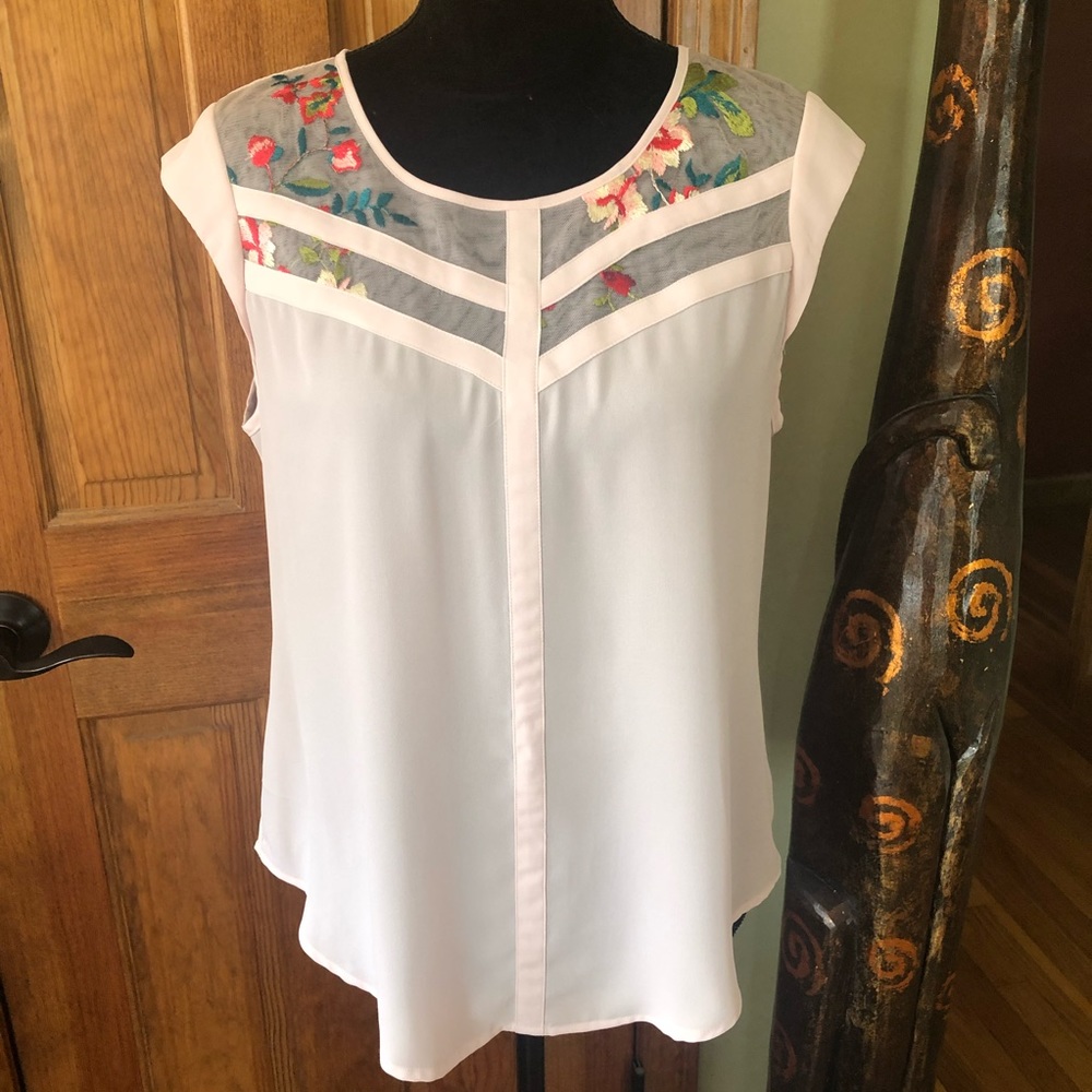 🌺 Soft Pink Blouse with Mesh Inserts 🌺